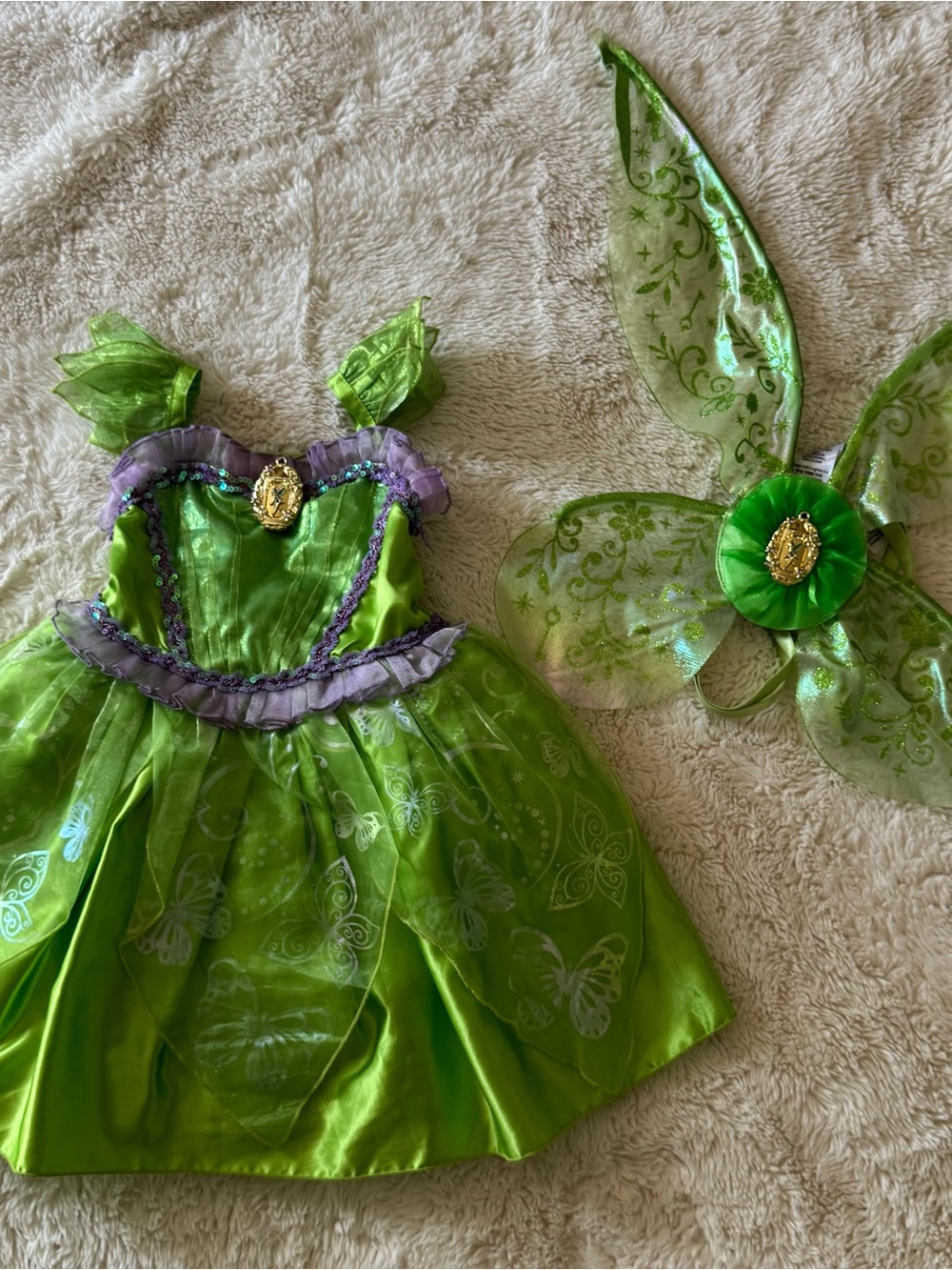 Disney Tinker Bell Dress Costume with Purple Trim and Wings